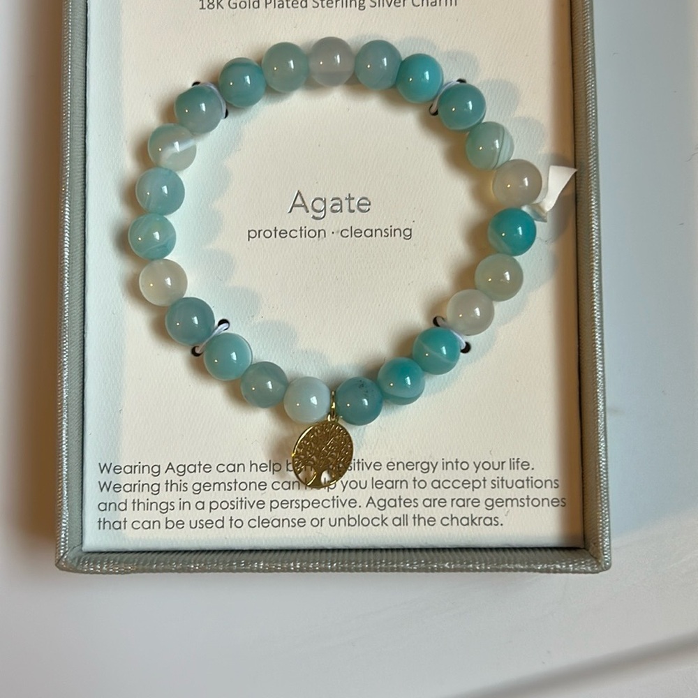 Blue and Gold Beaded Bracelet with Elegant Charm